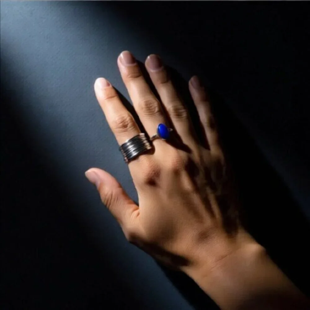 Trendy! Tiny Dainty Lapis Lazuli Sz 6 - Modern Minimalist Boho Midi Rings